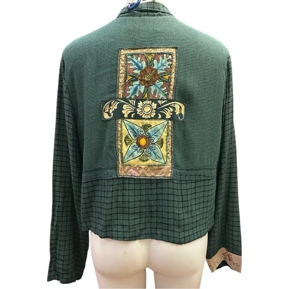 Vintage 90s Y2K Faith Unique Mixed Patchwork Boho Beaded Button Up Blazer Jacket - Picture 8 of 10